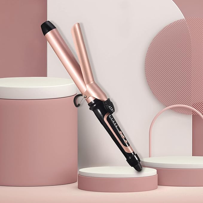 LANVIER 1.25 Inch Long Barrel Curling Iron, 1 1/4 Inch Curling Iron for Medium to Long Hair up to 450F, Worldwide Dual Voltage Curler for Traveling, Waving Style Tool - Rose Gold