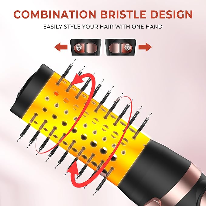 Rotating Hair Dryer Brush 2 in 1 Thermal Blow Brush Set with Auto Rotating 360° Fast Drying Multi-Temperature Settings Detachable Design Heated Hot Air Brush for Curling Volumizing Drying Hair (Black)