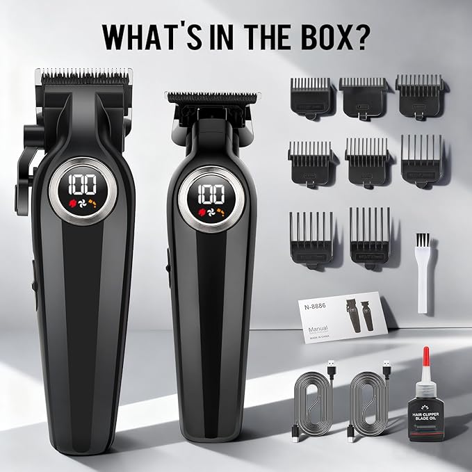Professional Hair Clippers for Men,Cordless Barber Clippers and Trimmers Set with LED Display, Rechargeable Mens Electric Beard Trimmer,Self Haircut Fade Kit & Clipper Oil