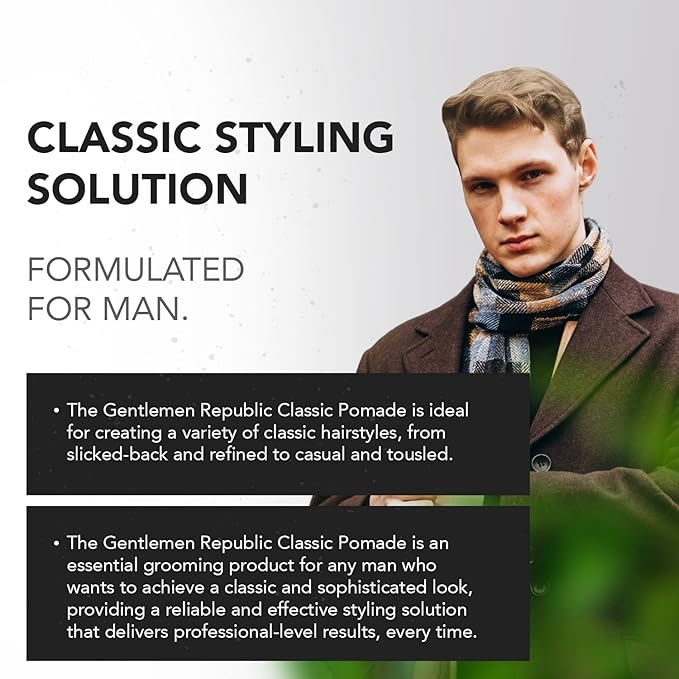 Gentlemen Republic Classic Pomade for Men - Water Based Pomade for Medium Hold & Shine, Premium Mens Hair Styling Products with No Beeswax - Ideal for Classic Styles, 4oz
