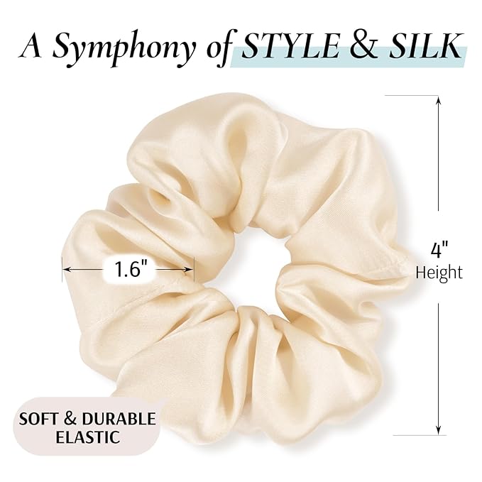 Zenssia Silk Scrunchies for Hair, Mulberry Silk Hair Ties for Women and Girls, No Damage Elastic Ponytail Holders(Black, Champagne, Coffee)