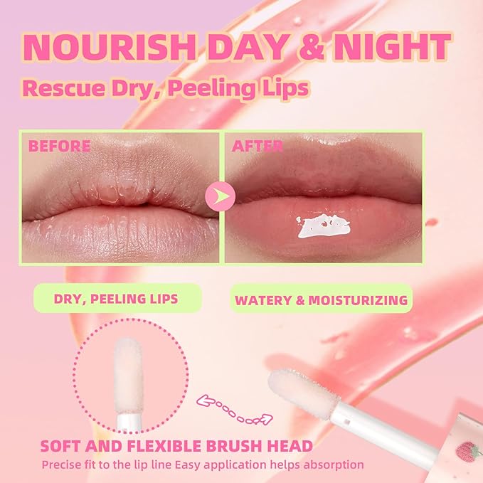 Petansy Fruit-Flavored Plumping Lip Oil Set 4 Packs Moisturizing Lip Glow Oil Long Lasting Nourishing Lip Gloss Set No-Sticky Gloss Lip Balm Lip Care