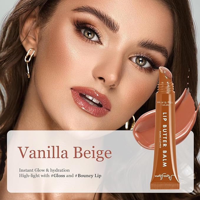 Deep Hydrating Lip Butter Balm - Hydrating Lip Treatment with Glossy Finish, Shea Butter, Vitamin E, Peptides & Hyaluronic Acid - Vegan, Non-Sticky, Lip Care - 2 Pack (Vanilla Beige-Unscented)