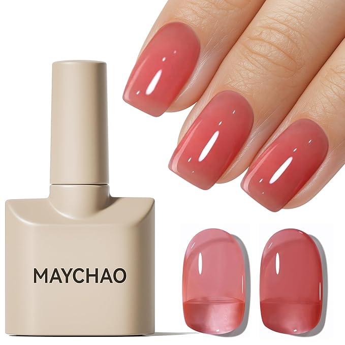 MAYCHAO Jelly Gel Nail Polish -15ML Blush Pink Jelly Gel Polish Soak Off UV LED Nude Pink Nail Polish for DIY Manicure Home Salon Nail Art, 0.5 OZ