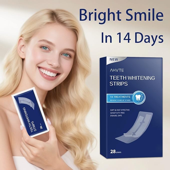 Teeth Whitening Strips 14 Treatments, Gentle Enamel-Friendly Formula for Sensitive Teeth with Non-Slip Dry Tech, for Brighter Smiles After Coffee/Wine, 28 White Strips(Mint)