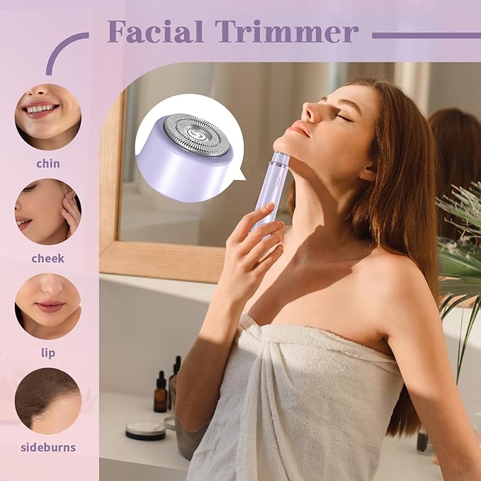 Women Bikini Trimmer, Dual-Head Hair Trimmer for Women,2-in-1 Bikini Shaver with Ceramic Blade Heads & Type-C Charging Port, Electric Razors for Women Pubic Hair,Underarms,Legs,Arms,Face(Light Purple)