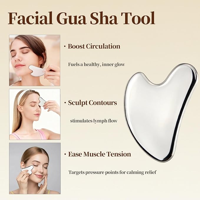4 in 1 Stainless Steel Massage Scraper Tool Set for Deep Tissue Relief, IASTM Tool and Gua Sha Massage Tools for Muscle Recovery, Physical Therapy Scraping Tool with Facial Gua Sha
