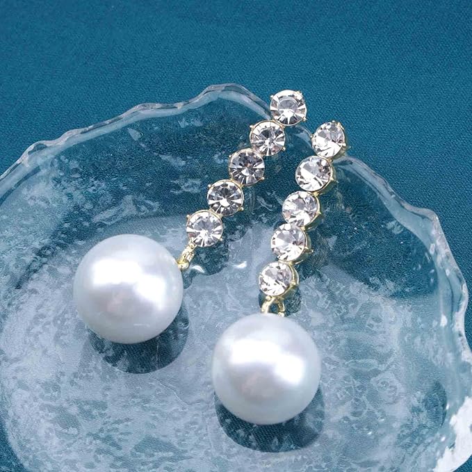 Vintage Pearl Drop Earring Gold Rhinestone Diamond Stud