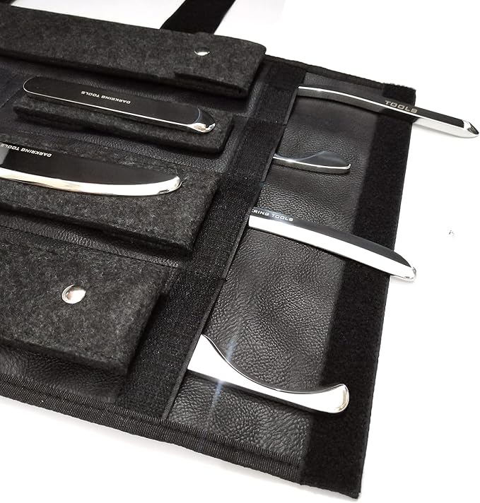 DARKRING Muscle Scraper Tool Set (6-Piece) for deep Tissue Massage gua sha Stainless Steel fascial Release Tool Soft Tissue Mobilization Tool Set (Storage Bag)