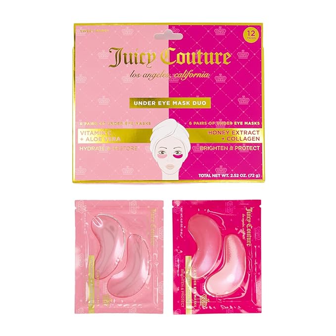 Juicy Couture Hydrogel Undereye Mask Duo, 6 Vitamin C + Aloe Vera Masks to Hydrate & Restore, 6 Honey Extract + Collagen to Brighten & Protect