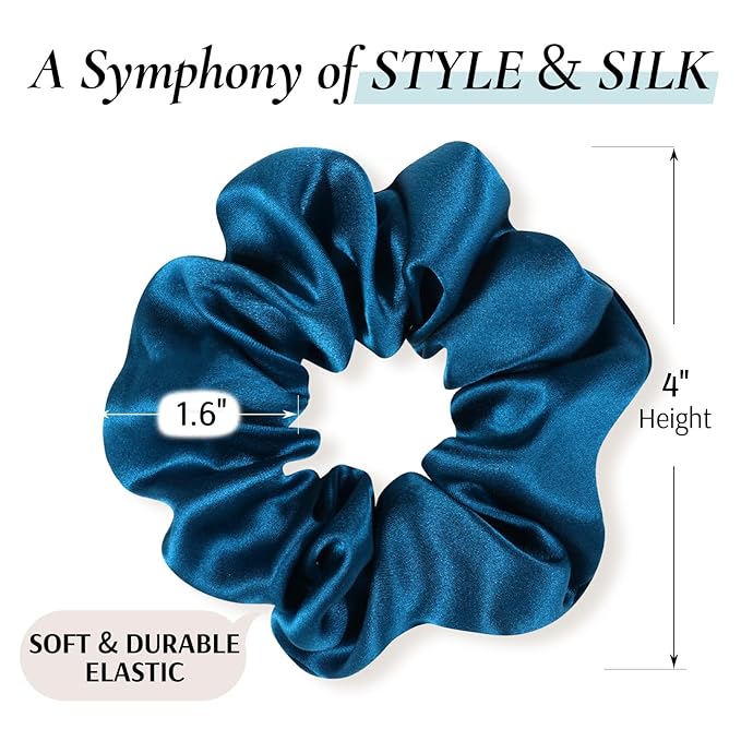Zenssia Silk Scrunchies for Hair, Mulberry Silk Hair Ties for Women and Girls, No Damage Elastic Ponytail Holders(Black, Navy, Royal Blue)