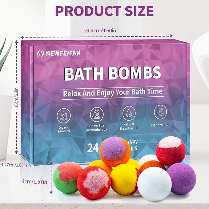 Bath Bombs Birthday Gifts for Women & Men, 24-Pack Valentines Day Gifts for Her & Him Set, Aromatherapy Bubble Bath, Handmade Natural & Organic, Spa Relaxing Gifts for Wife Girlfriend Coworkers
