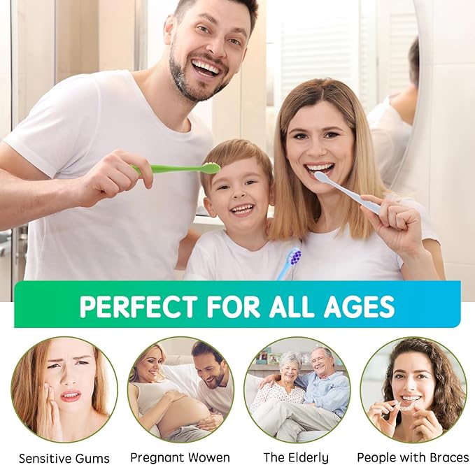 Extra Soft Toothbrushes for Adults, with 20000 Micro Nano Bristles, for Sensitive Teeth and Gum Recession (Compact Head, 5 Count, Family Value Set)