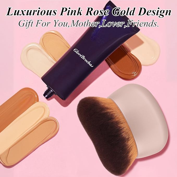 GloréBrochas 75MM Extra Large Self Tanner Kabuki Makeup Brush – Ultra Soft Dense Vegan Bristles for Body Makeup, Bronzer & Foundation–Applies Tanning Mousse, Lotion & Self Tanner–Khaki, Wet & Dry