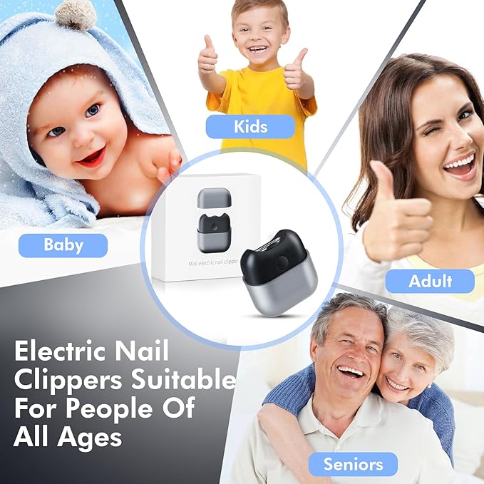 Electric Nail Clipper with Light, Automatic Nail Clipper Rechargeable with 2 Speeds and Nail Chip Storage for Babies, Children, Adults, Caregivers and Seniors
