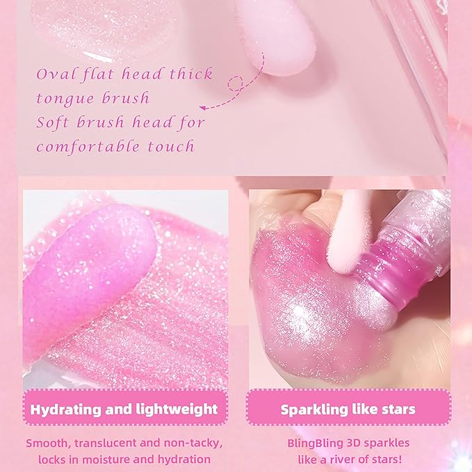 Magic Color Changing Moisturizing Lip Glow Oil - Big Brush Plumping Glimmer Lipstick, Fresh Texture, Hydrating, Non-Sticky Long Lasting Gloss