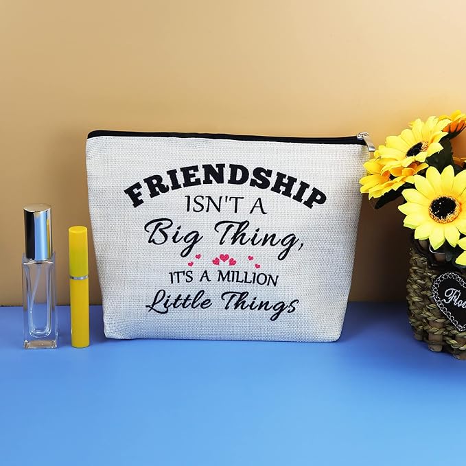 Friends Friendship Gifts for Women Makeup Bag Best Friend Birthday Gifts Cosmetic Bag Christmas Graduation Wedding Gift for Her Friend BFF Female Bestie Cosmetic Pouch Case Friendship Toiletry Bags