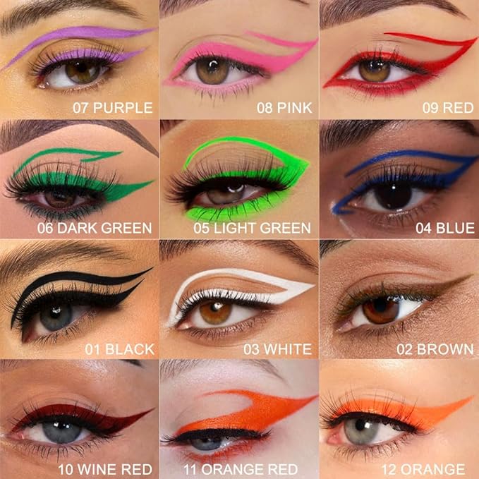 evpct 1Pcs Purple Waterproof Colored Eyeliner Liquid Eye Liner Set Long Lasiting Ultra-fine Speed Dry Colorful Liquid Eyeliner lapiz delineador de ojos contra el agua blanco para ojos de colores