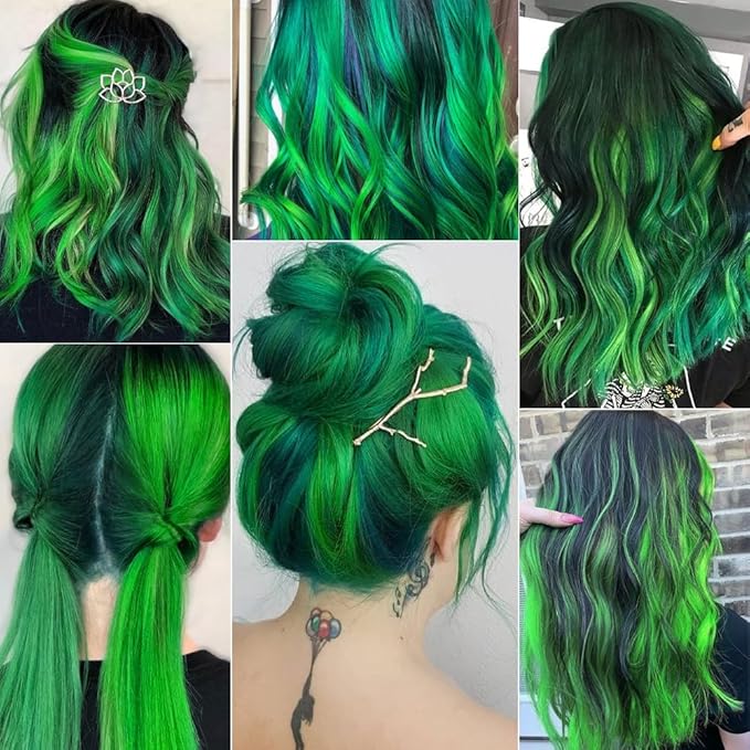 Green Hair Extensions Clip in 14 PCS, 22 In Colored St Patricks Day Party Highlights,Synthetic Long Straight Colorful Hairpieces for Girls Women Kids Cosplay Gift(Neon Green/Forest Green)