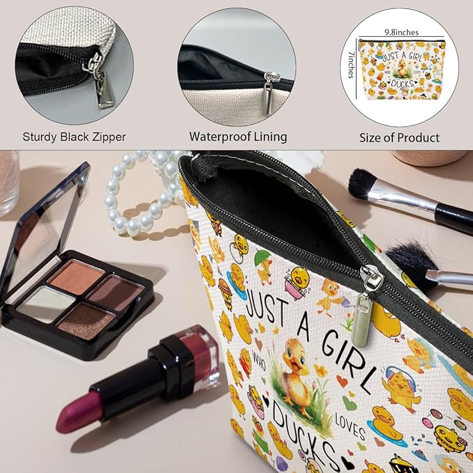 A Girl Loves Ducks Duck Gifts Cute Duck Decor Cosmetic Bag Travel Makeup Bag Gifts for Women Animal Lovers Sister Best Friend Birthday Friendship Anniversary Graduation Christmas Nurse Mothers Day