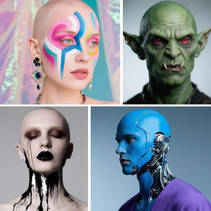 Halloween Bald SFX Makeup Set - Elastic Latex Bald Caps for Women & Men, Halloween Cosplay SFX Makeup Kit with Complete Bald Cap for Adults, Costume Party &Stage Shows, Theater, Cosplay