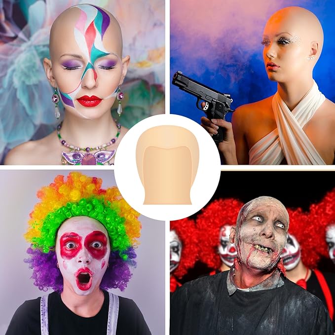 Bald Cap Halloween, 6 Pcs Nylon Wig Caps 6 Pcs Latex Makeup Bald Cap for Adults Women Men Costume Accessory for Theme Halloween Party Cosplay