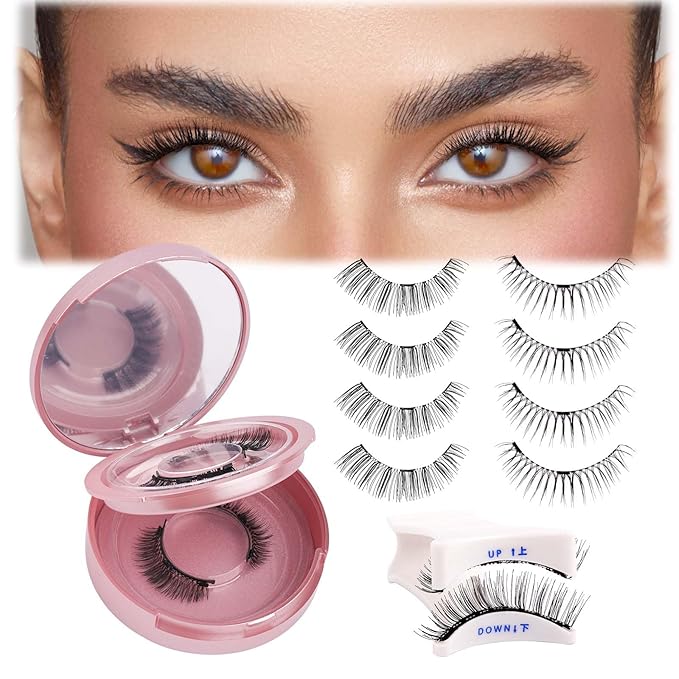FADLASH Magnetic Eyelashes with Applicator Natural Look Magnetic Lashes Reusable 2 Pairs False Eyelashes Kit Easy to Wear and Remove (604+079)