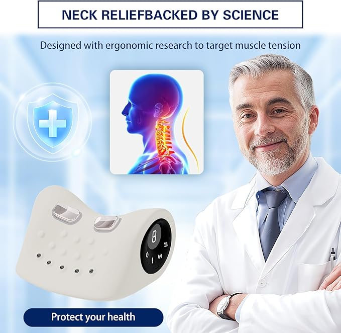 Neck Massager with Vibration Function, 3 Modes Neck and Shoulder Relaxer Pillow with Heat 26°Angle Cervical Traction Device, Massager with Heat for Pain Relief Deep Tissue