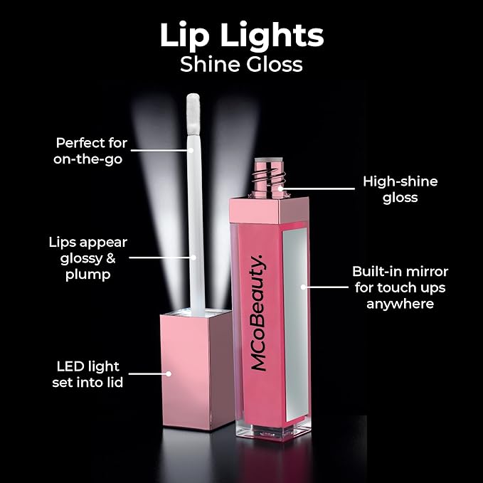 MCoBeauty LipLights Shine Gloss, Berry Pink, High Shine and Color for Irresistible Lips, Vegan, Cruelty Free Cosmetics