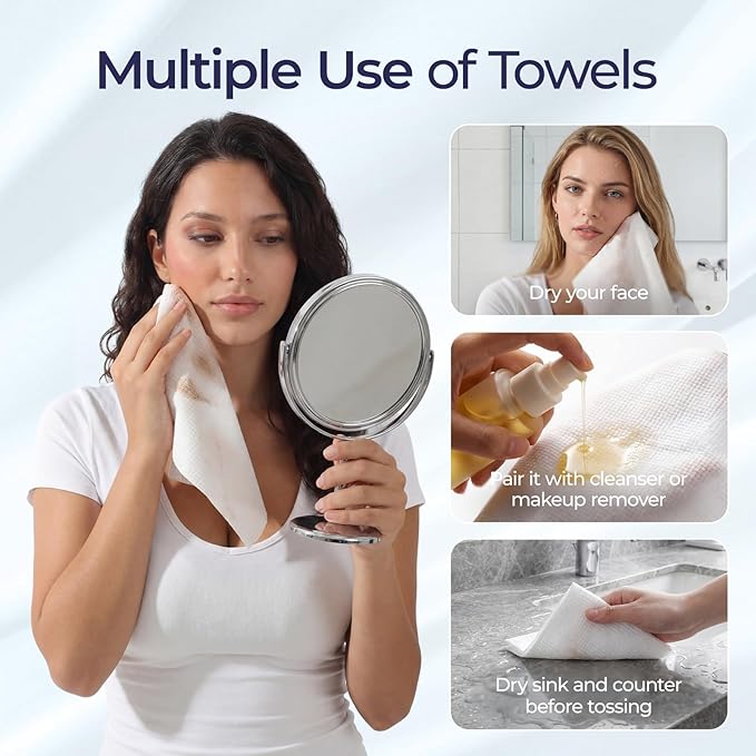 ECOLOOK Disposable Face Towel XL-10"x12" Upgraded Thick Facial Towels, Ultra Soft Clean Face Towels Disposable, 60 Count & 90 GSM, Ideal for Sensitive Skin-3 PACK