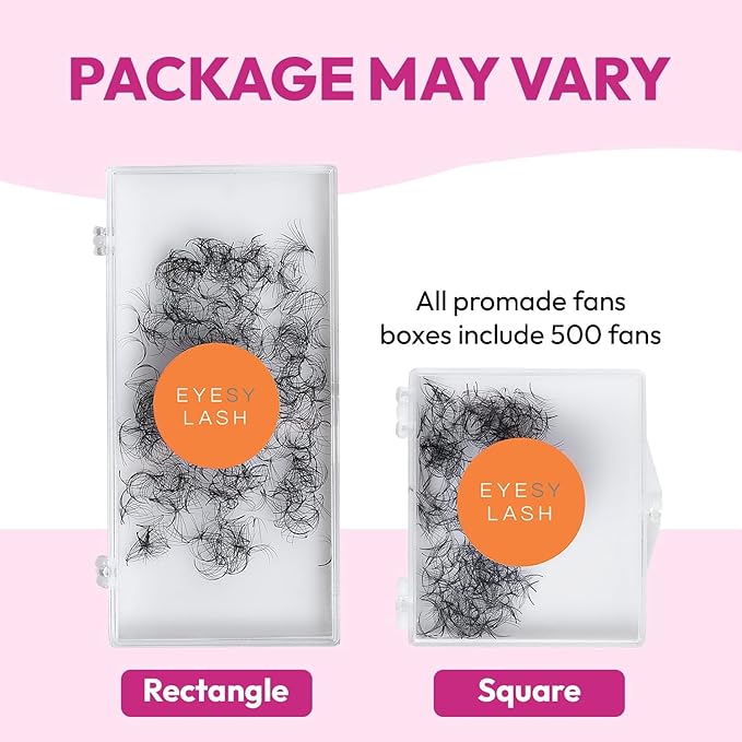 Eyesy Lash 500 Promade Fans - Volume Premade Lash Fans for Eyelash Extensions Pointy Base Handmade Loose Pre Made Eyelashes Middle Stem Soft and Lightweight (10D 0.03 CC 9mm)