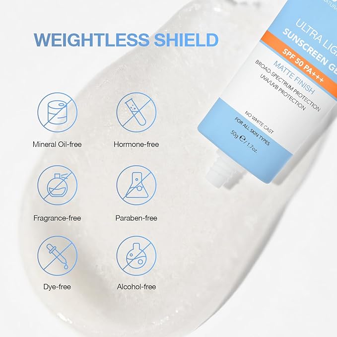 NEUTRIHERBS Upgraded SPF50 Clear Gel Sunscreen with Vitamin C, Lightweight Daily Sun Protector Block UVA/UVB, No White Cast PA+++ Broad-Spectrum - Travel Size 1.7 Oz