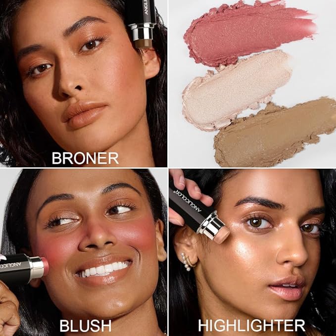 3 Pack Contour Stick Set, Face Shaping & Contouring Stick with Highlighter Blush Bronzer for Sculpt the Cheeks Nose Jawline, Blendable Long Lasting Makeup Stick Trio for Older Women (#1 MATURE)