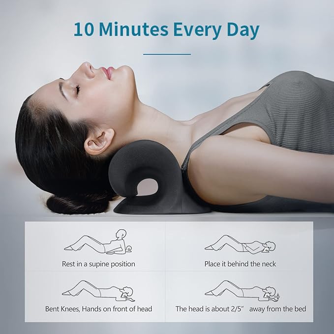 RESTCLOUD Comfortable Neck Stretcher for Neck Pain Relief, Neck and Shoulder Relaxer Cervical Traction Device for TMJ Pain Relief and Muscle Relax, Cervical Spine Alignment Chiropractic Pillow