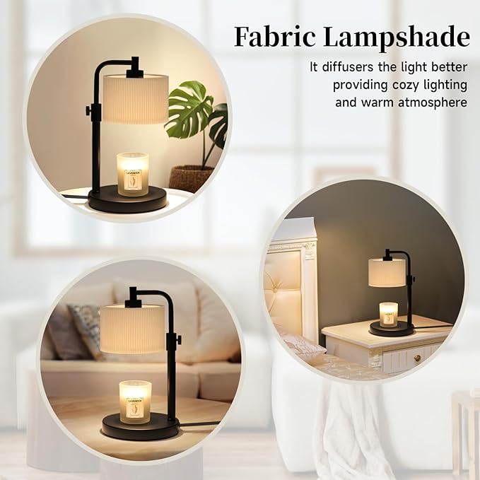 Candle Warmer Lamp with Timer, Candle Wax Warmer Adjustable Height Candle Lamp Warmer for Jar Candles, Christmas Gifts House Warming Gifts for Women (Black-Upgrade)