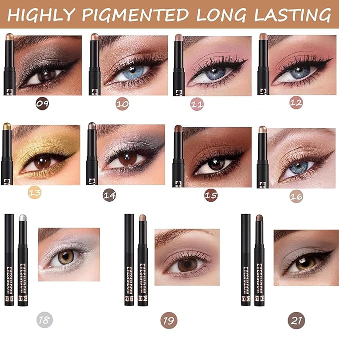 Terracotta Eyeshadow Stick Makeup, Cream Eye Shadow Pencil, High Pigmented Crease proof Glitter Eye Shadow Brightener Stick, Waterproof Long Lasting Eye Highlighter Crayon Eyeliner
