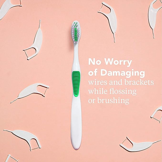 Platypus Orthodontic Toothbrush for Braces | Soft Bristle Braces Toothbrush for Adults & Kids | Angled Bristles for Better Access Around Brackets and Archwires, Comfort Silicone Grip | 1 Count