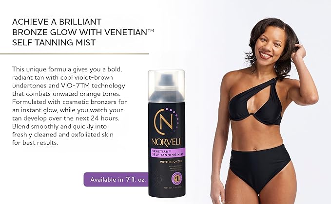Norvell Venetian Sunless Self Tanner Mist 7 fl oz – Airbrush Spray Tanning Solution with Bronzer for Instant Sun Kissed Glow, Natural Looking Fake Tan, Streak Free, Long Lasting Color