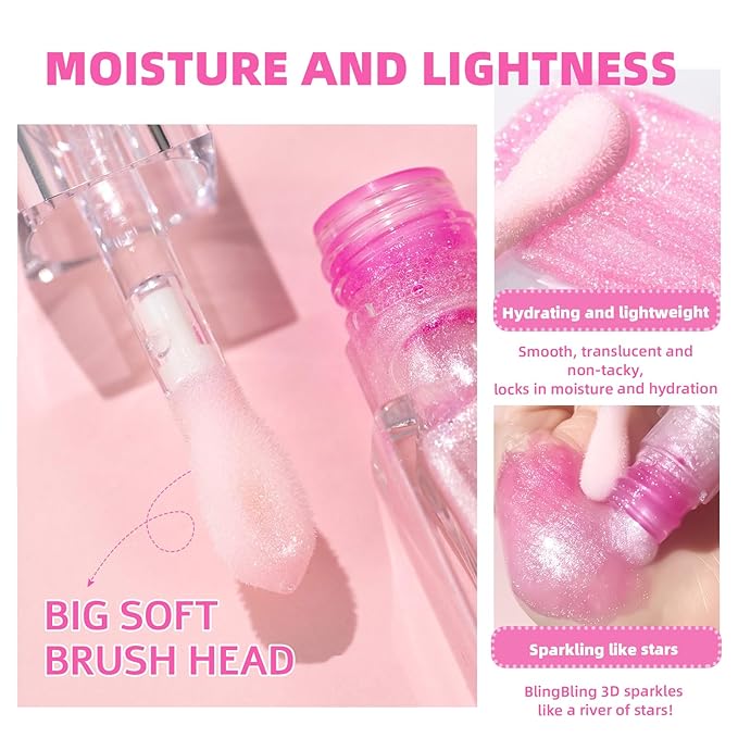 Erinde 2 PCS Magic Color Changing Lip Oil, Moisturizing Lip Glow Oil, Long Lasting Nourishing Plumping Glimmer Glow Lipstick, Non-sticky Fresh Nourishing Lip Care, Pink+ Transparent