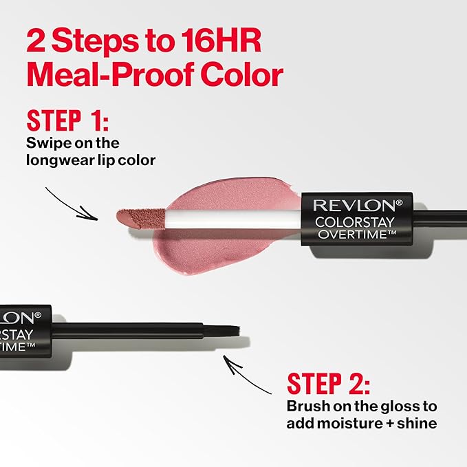Revlon Liquid Lipstick with Clear Lip Gloss, ColorStay Overtime Lipcolor, Dual Ended with Vitamin E, 380 Always Sienna, 0.07 Fl Oz