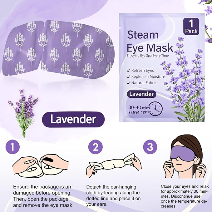 Croloose 100 Pcs Steam Eye Masks for Dry Eyes Lavender Self Heated Steam Warm Eye Mask Heated Disposable Eyes Masks for Dark Circles, Puffy, Relief Stress, Fatigue Relaxation Gifts