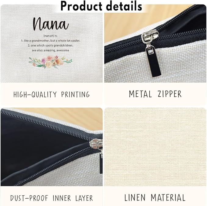 MOTERMATE Nana Gifts Makeup Bag, Best Nana Gifts for Christmas from Grandkids Cosmetic Bag for Women, Grandma Gift from Granddaughter Grandson Toiletry Bags Zipper Makeup Pouch