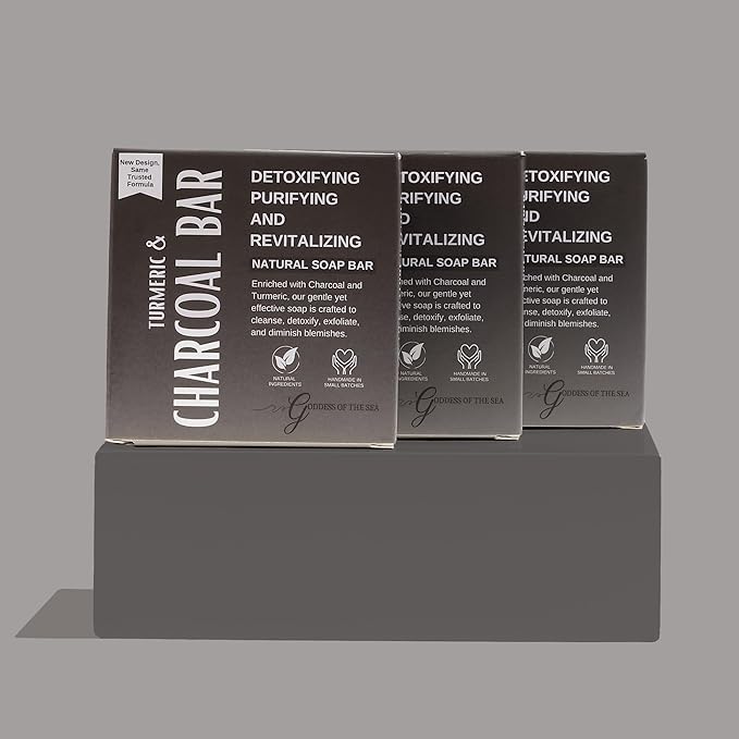 Turmeric Charcoal Bar – Natural Face & Body Soap for Acne, Dark Spots & Detox | Even Skin Tone | Deep Cleansing | Handmade, Organic, Vegan with Activated Charcoal & Turmeric (1)