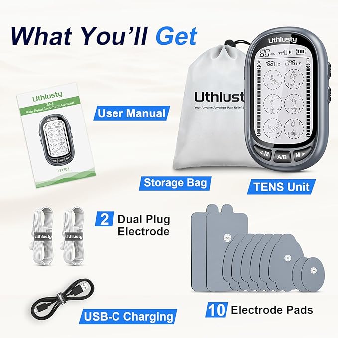 TENS Unit Muscle Stimulator for Pain Relief Therapy – 24 Modes TENS Machine & EMS Massager, Period Simulator Machine for Men & Women, Portable Muscle Stimulator for Back, Shoulder, and Neck Pain