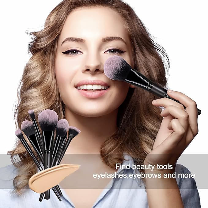 Makeup Brushes, MAANGE 18 Pcs Premium Synthetic Make up Brushes Set Soft Foundation Powder Eyeliner Eye Shadow Makeup Brush Set Professional (Black)