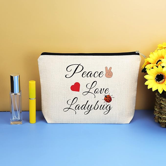 Ladybug Lover Gift Ladybug Makeup Bag for Women Good Luck Ladybug Gift Lady Bug Gift Cosmetic Bag Inspirational Gift Motivation Gift for Girl Birthday Christmas Gift for Friend Daughter Sister