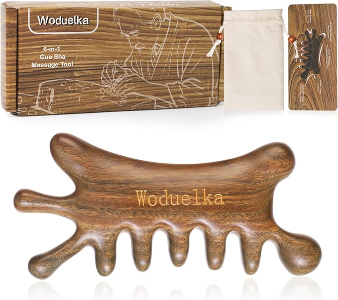 6-in-1 Gua Sha Tool for Face & Body – Valentines Day Gift, Green Sandalwood Massage Comb, Lymphatic Drainage, Wooden Scalp Massager, Jaw Lifting & Nose Sculpting, Head Massage Comb