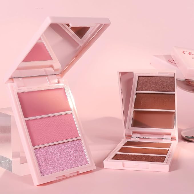 3D Blush Palette, Multi-Use Makeup Powder Pink Blush Palette Glow Makeup Cream Blush For Cheeks, Lightweight, Smooth, Blendable, Contour & Highlight Face for Shimmery Or Matte Finish(04#)