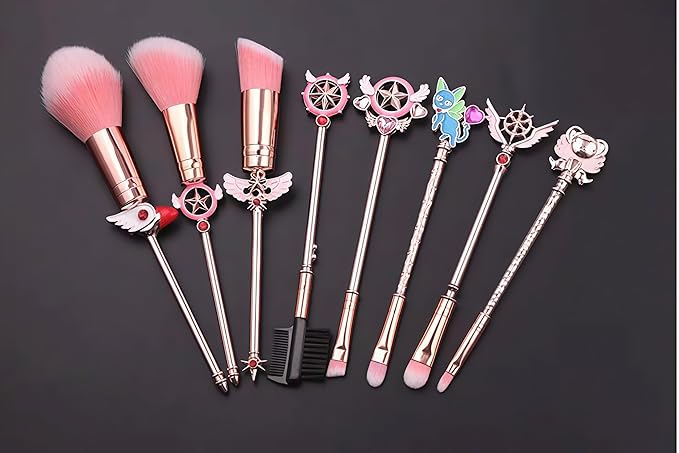Cartoon Makeup Brush for Girls,Cute Anime 8pcs Foundation Blush Powder Eyeshadow Lip Eyebrow Potter Brushes Set with Metal Handle for Teens Kids Women Present Christmas