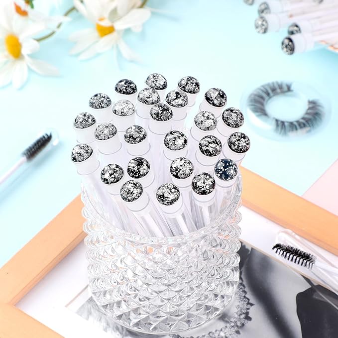 Dming 50pcs Eyelash brush Lash Wand Makeup tool Eyelash Extension supplies Cleaning brush Diamond Mascara foil black